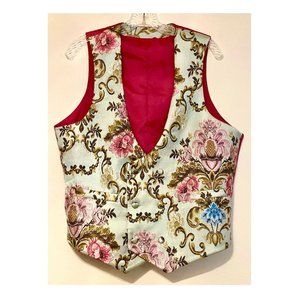 Jacquard Floral Brocade Vest ~ chest 42" vintage romantic